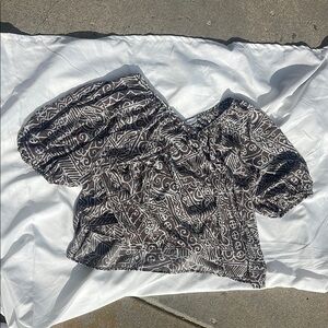 Asymmetrical Black and White Puffed Sleeve Blouse